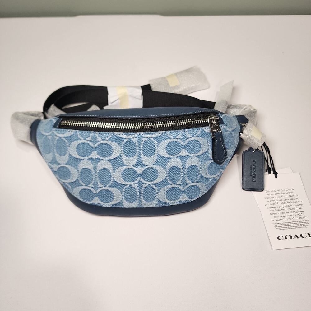 NWT Coach CDF48 Warren Mini Belt Bag Signature Denim Blue